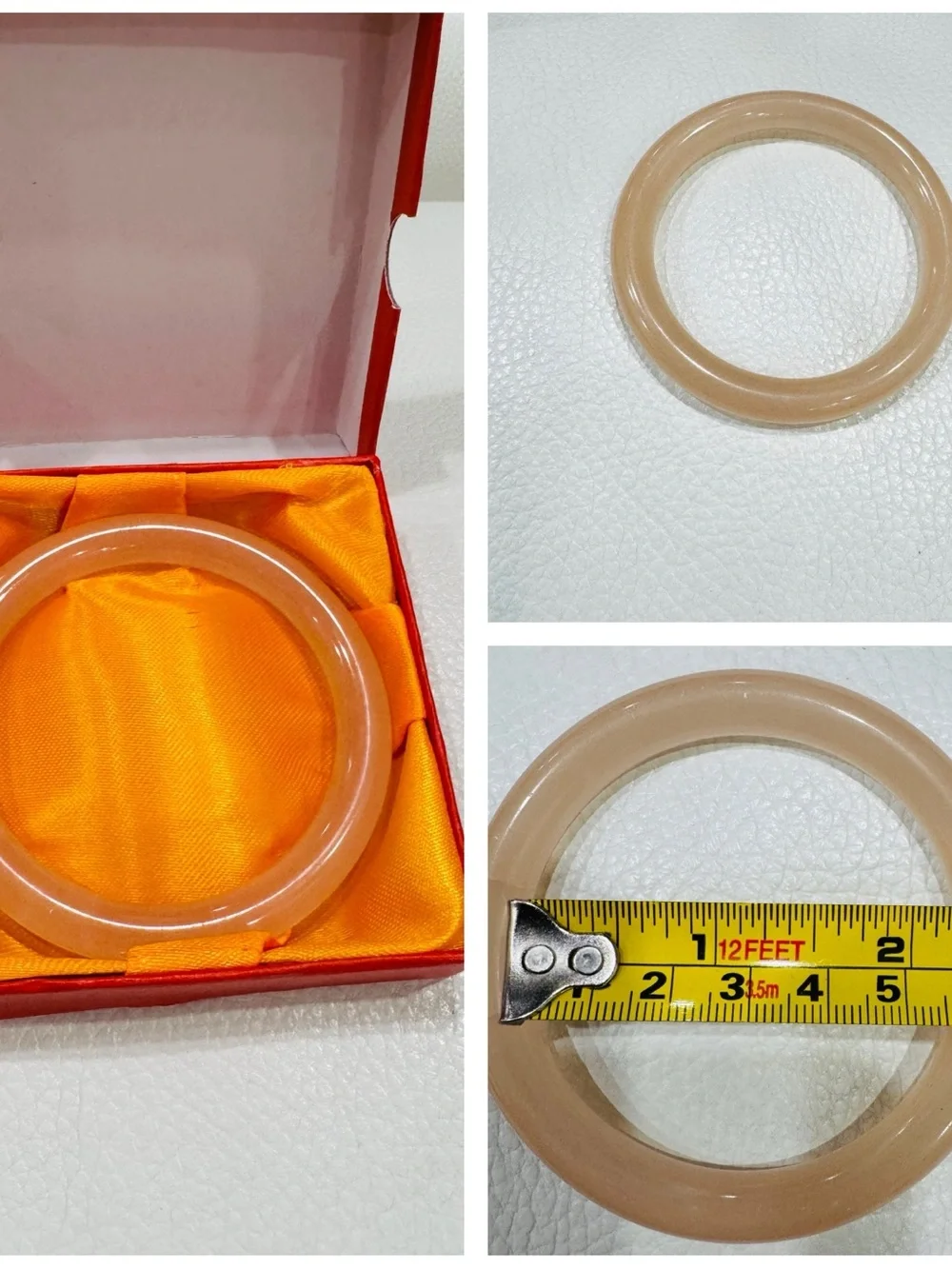 Translucent Pink Jade Bangle Bracelet Small